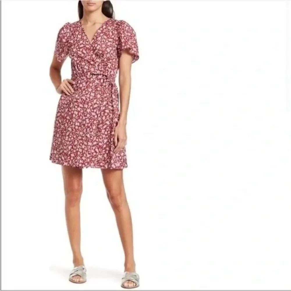 Madewell Flutter Sleeve Floral Wrap Dress